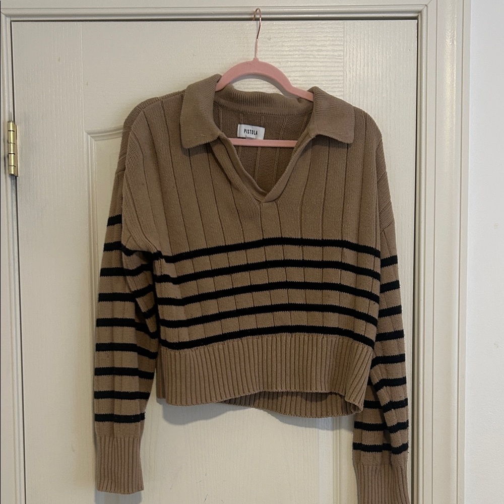 Pistola Brown and Black Striped V-Neck Sweater